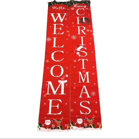 NWT HELLO WELCOME MERRY CHRISTMAS OUTDOOR BANNERS - Picture 3 of 5